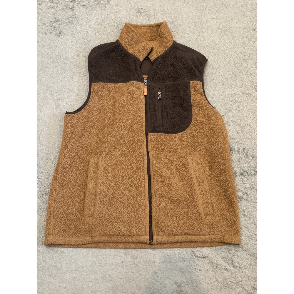 GH Bass Fleece Vest Mens Medium Brown Tan Full Zip Pockets Sleeveless Casual